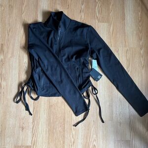 Black Zip-Up Jacket with Side Ties